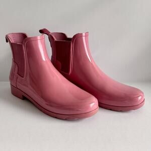 Hunter Original Refined Gloss Chelsea Boots - Rose - Women's Size 7